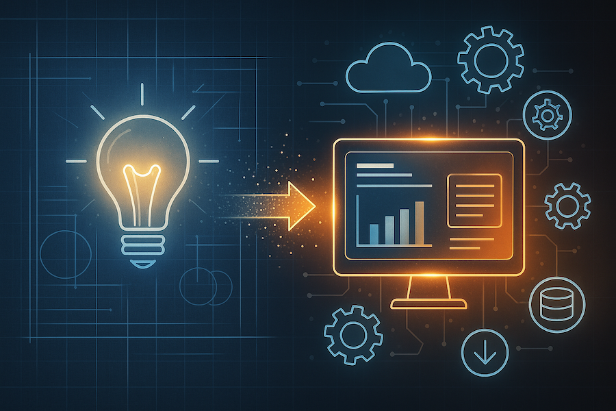 From Idea to Implementation Conceptual illustration showing transformation from idea to system implementation